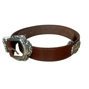 Vintage Fossil Medallion Leather Western Belt Women M Southwestern Brown